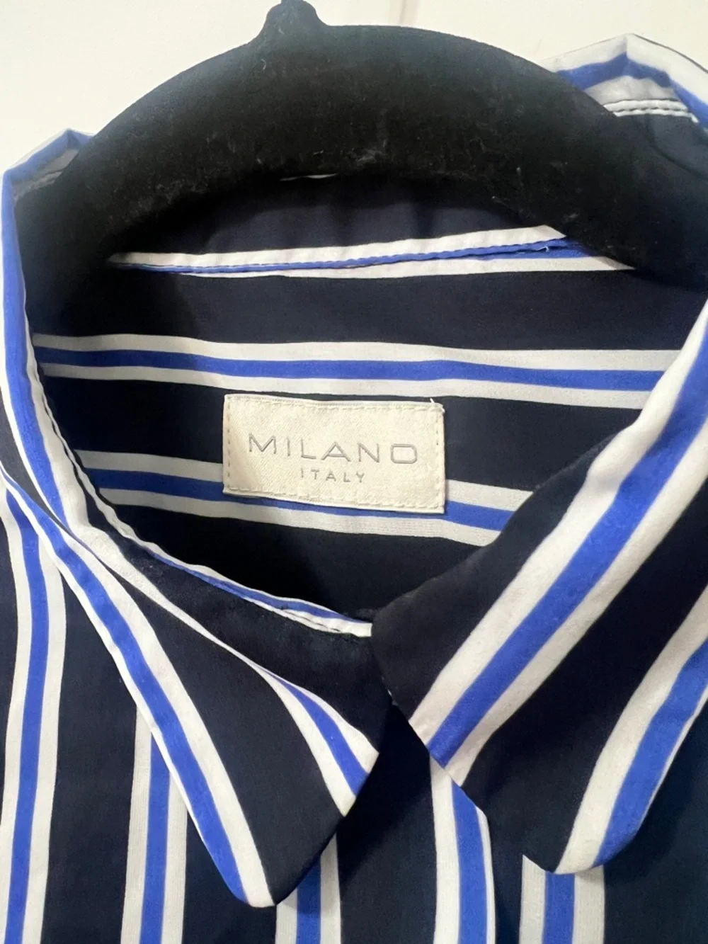 Milano Black, White and Blue Vertical Stripe Shirt - Picture 2 of 6